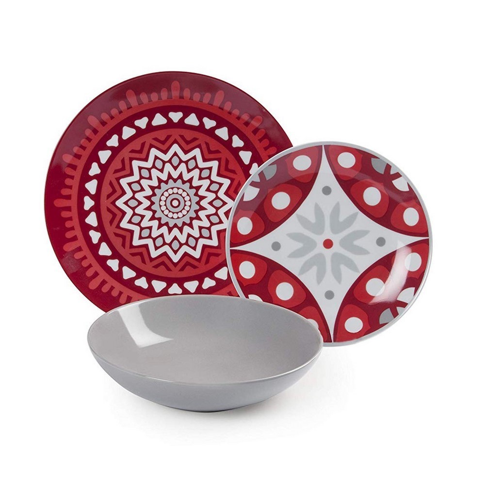 Acquista online Set de Table Mandala rouge, Porcelaine, Multicolore, 18 Unités Excelsa